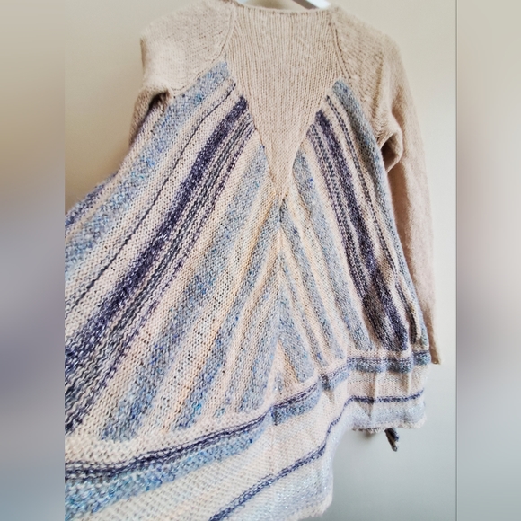 free people cozy kisses natural soft striped open cardigan sweater M - Picture 7 of 8